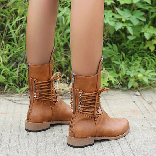 Damen Schnürstiefel mit niedrigem Absatz und runder Spitze