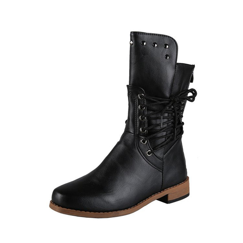 Damen Schnürstiefel mit niedrigem Absatz und runder Spitze