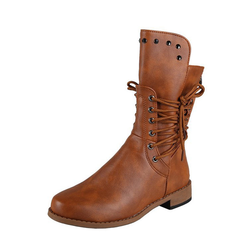 Damen Schnürstiefel mit niedrigem Absatz und runder Spitze