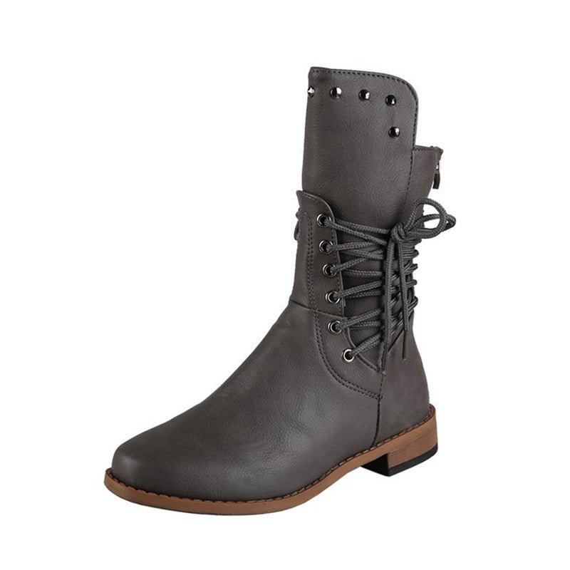Damen Schnürstiefel mit niedrigem Absatz und runder Spitze