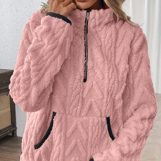 Flauschiges Sweatshirt mit halbem Reißverschluss 🍂 | Wolkenweich + geräumige Taschen – Bequem für den Alltag/die Lounge