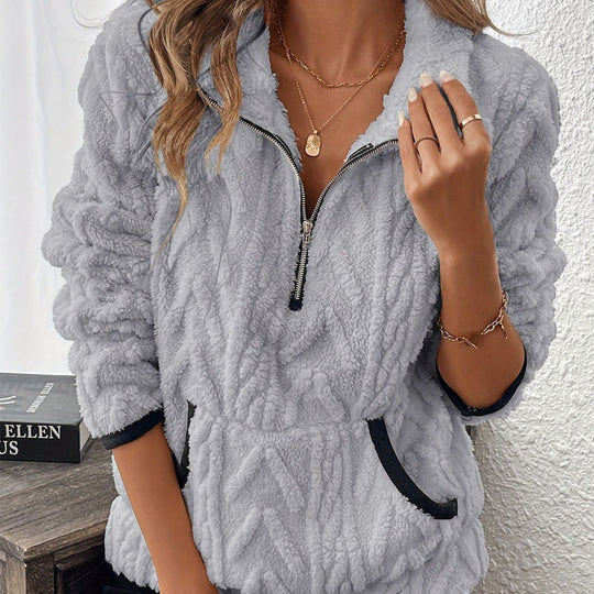 Flauschiges Sweatshirt mit halbem Reißverschluss 🍂 | Wolkenweich + geräumige Taschen – Bequem für den Alltag/die Lounge