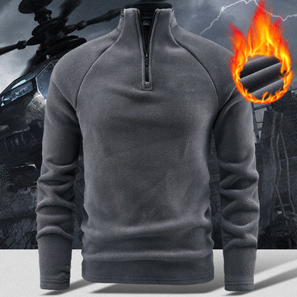Warmes einfarbiges Langarm-Sweatshirt für Herren mit Troyerkragen