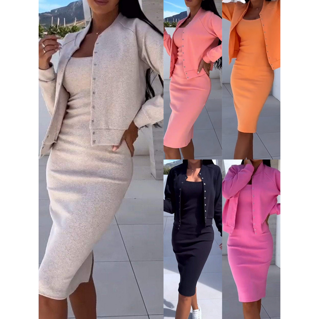 FLASH SALE: 50% OFF! ⏳ Spaghetti Strap Bodycon Dress &amp; Jacket Set