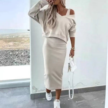 ❤️2-piece set for women: sleeveless dress & loose V-neck sweater