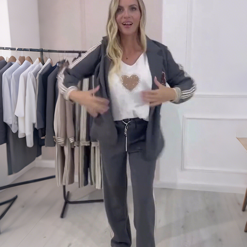 ✨Randigt 2-delat set (kavaj + byxor): trendigt & Praktisk för fritiden & Yrke✈️Fri frakt✈️