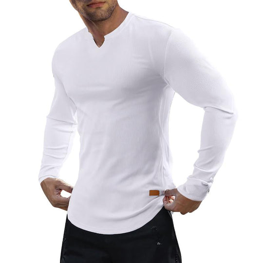 Ripp-Langarmshirt mit V-Ausschnitt für Fitness, Training &amp; Sport