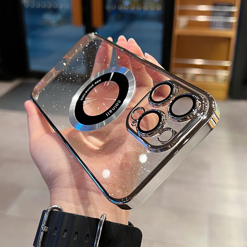 MAGNETYCZNE ETUI NA TELEFON APPLE Z OCYNKOWANĄ BROKATOWĄ ETYKIETĄ NIESZCZĘŚLIWĄ