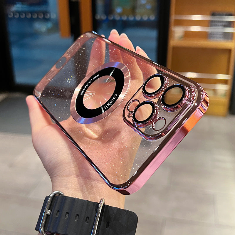 MAGNETYCZNE ETUI NA TELEFON APPLE Z OCYNKOWANĄ BROKATOWĄ ETYKIETĄ NIESZCZĘŚLIWĄ