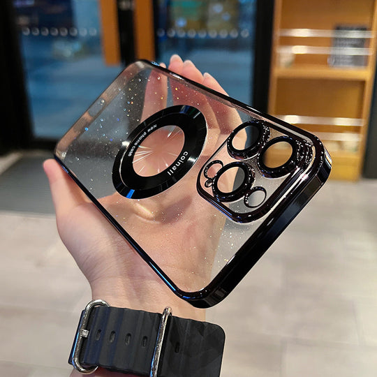 MAGNETYCZNE ETUI NA TELEFON APPLE Z OCYNKOWANĄ BROKATOWĄ ETYKIETĄ NIESZCZĘŚLIWĄ