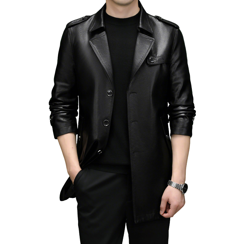 Herren mittellange Jacke aus Kunstleder