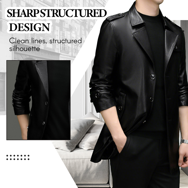 Herren mittellange Jacke aus Kunstleder
