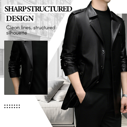Herren mittellange Jacke aus Kunstleder