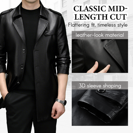 Herren mittellange Jacke aus Kunstleder