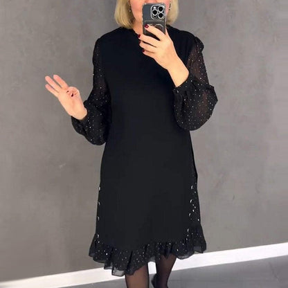 🔥Women's Round Neck Solid Color Rhinestone Dress