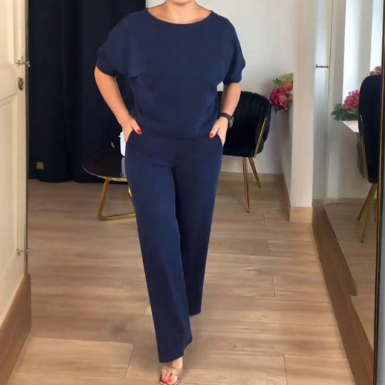New Arrival✨3-Piece Set with Short Sleeve Top, Wide-Leg Pants &amp; Long Cardigan – Effortless Layered Style