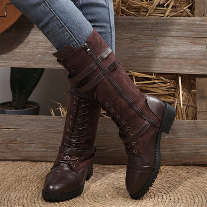 Vintage-Kampfstiefel für Damen mit Schnürsenkeln und Schnalle