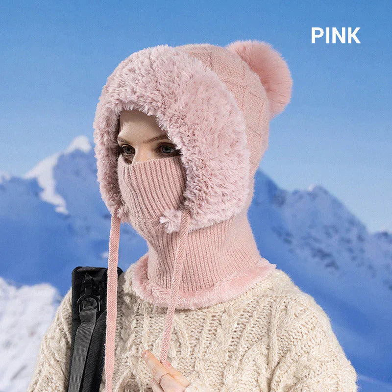 ❄️🧣Damen Winter Einteilig Gestrickte Mütze Schal Maske🎁