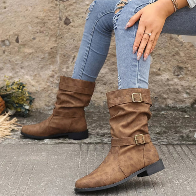 ✨Herbst-Neuheiten: Damen Stiefeletten mit niedrigem Absatz und Schnalle