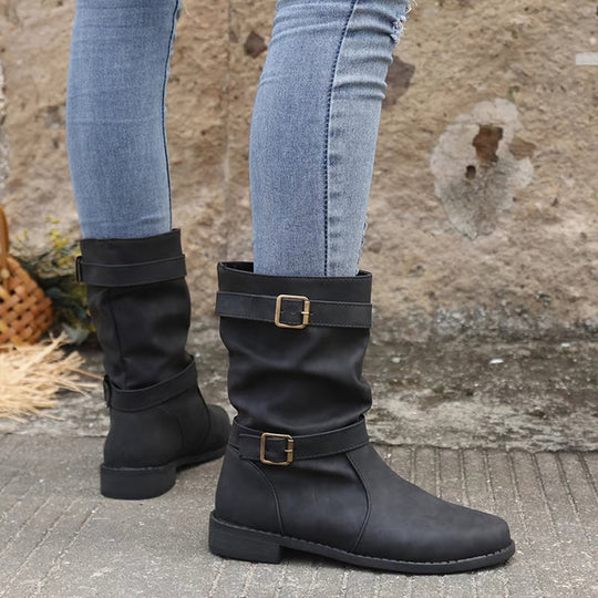 ✨Herbst-Neuheiten: Damen Stiefeletten mit niedrigem Absatz und Schnalle