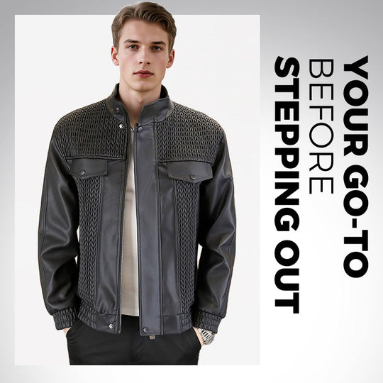 Veste en cuir pour hommes à la mode avec un motif grainé