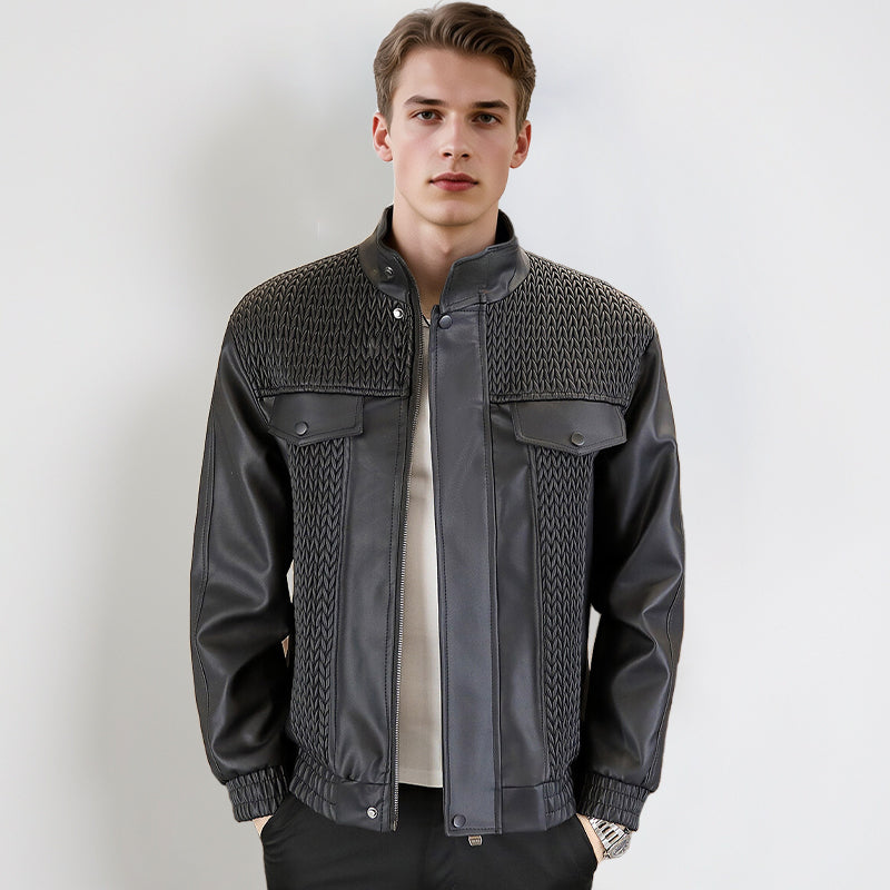 Veste en cuir pour hommes à la mode avec un motif grainé