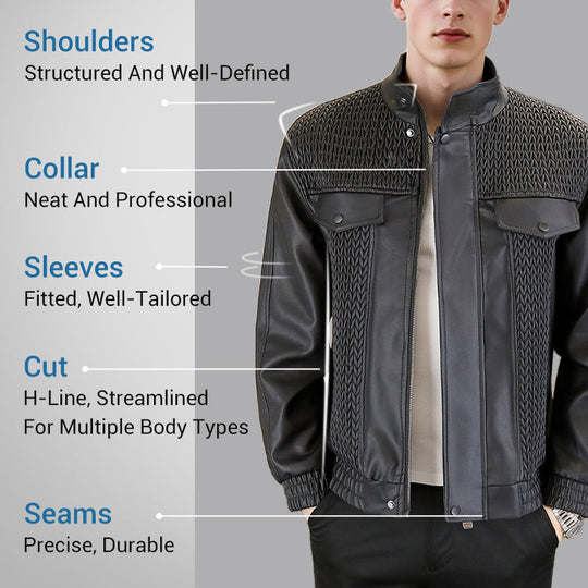 Veste en cuir pour hommes à la mode avec un motif grainé