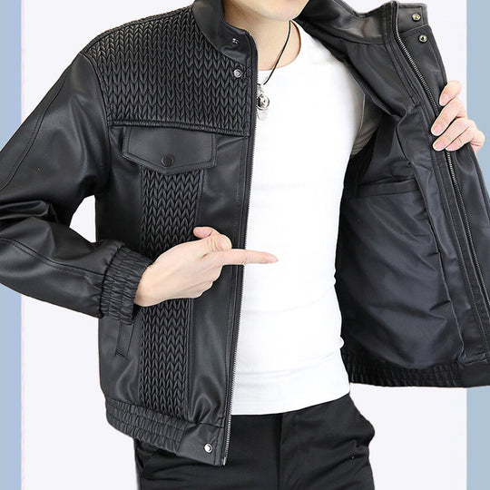 Veste en cuir pour hommes à la mode avec un motif grainé