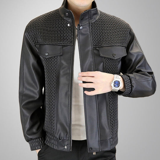 Veste en cuir pour hommes à la mode avec un motif grainé