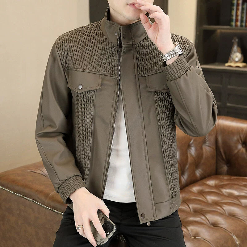 Veste en cuir pour hommes à la mode avec un motif grainé