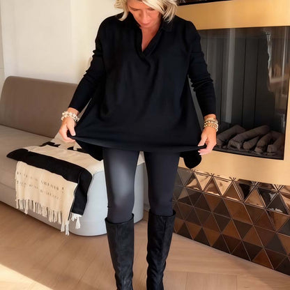 Lässiges Damenoberteil mit Reverskragen und langen Ärmeln