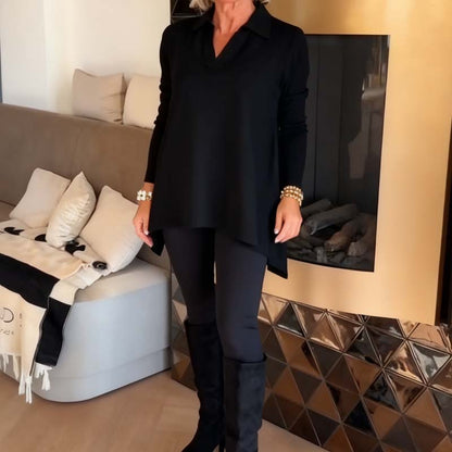 Lässiges Damenoberteil mit Reverskragen und langen Ärmeln