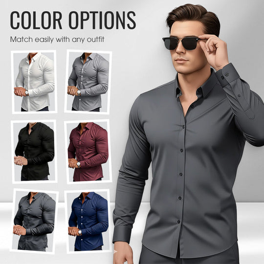 🔥Black-Friday-Mega-Angebot – 50 % Rabatt!🔥Herren Langarmhemd mit Stehkragen in Uni