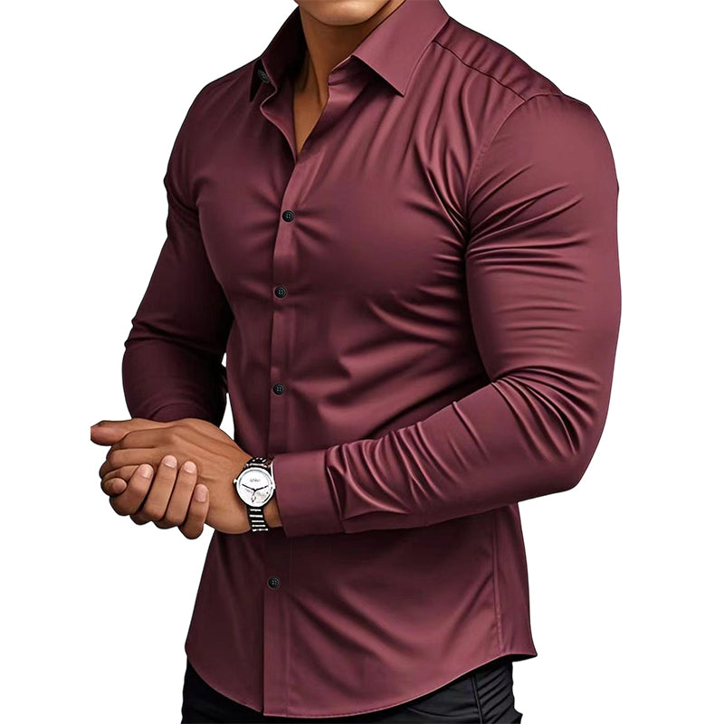 🔥Black-Friday-Mega-Angebot – 50 % Rabatt!🔥Herren Langarmhemd mit Stehkragen in Uni