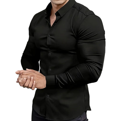 🔥Black-Friday-Mega-Angebot – 50 % Rabatt!🔥Herren Langarmhemd mit Stehkragen in Uni