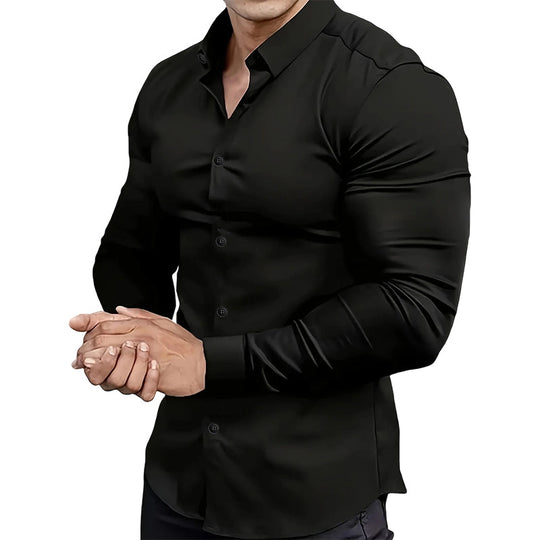 🔥Black-Friday-Mega-Angebot – 50 % Rabatt!🔥Herren Langarmhemd mit Stehkragen in Uni