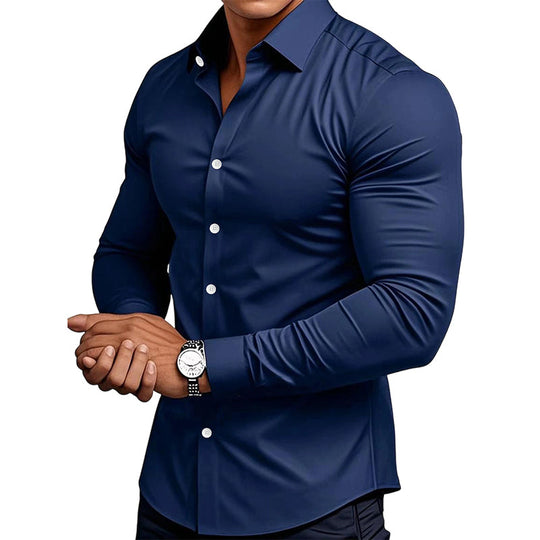 🔥Black-Friday-Mega-Angebot – 50 % Rabatt!🔥Herren Langarmhemd mit Stehkragen in Uni