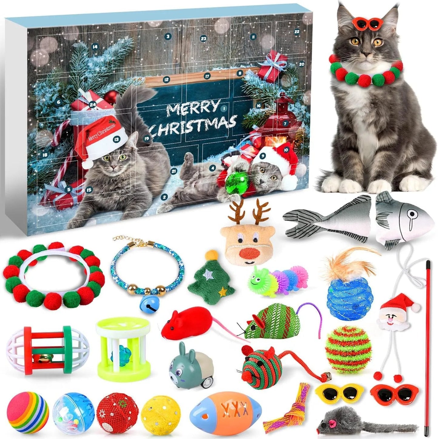 🎄🎁2025 Weihnachts-Countdown-Adventskalender mit Spielzeug für Katzen und Hunde🐾🥳