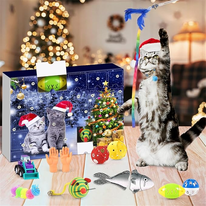 🎄🎁2025 Weihnachts-Countdown-Adventskalender mit Spielzeug für Katzen und Hunde🐾🥳