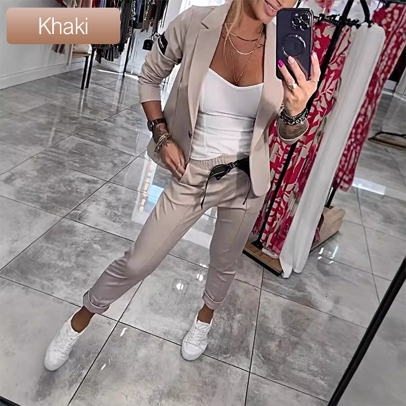 Cómodo y elegante 🔥Traje casual de dos piezas de color sólido para mujer.