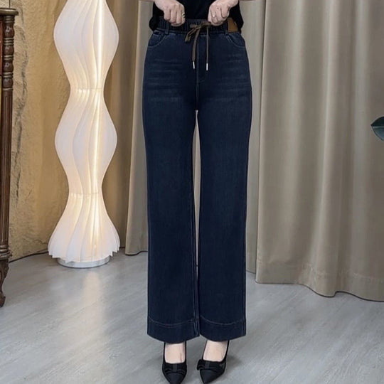 Dunkelblaue Kordelhose Weite Beine Jeans