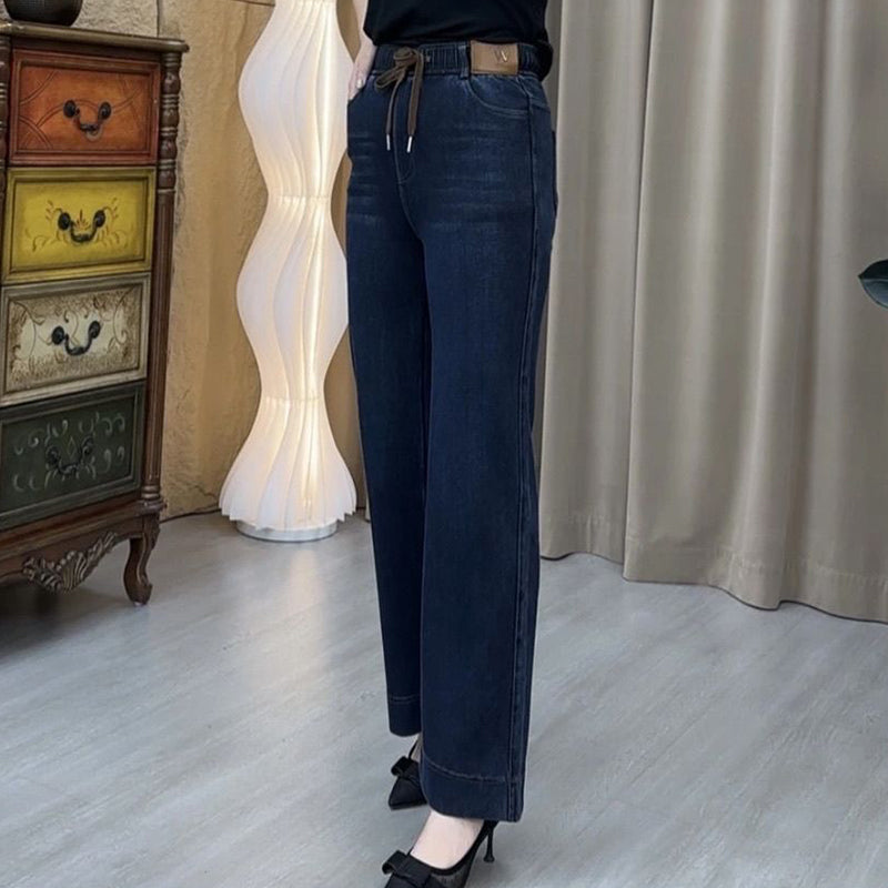 Dunkelblaue Kordelhose Weite Beine Jeans
