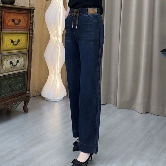Dunkelblaue Kordelhose Weite Beine Jeans