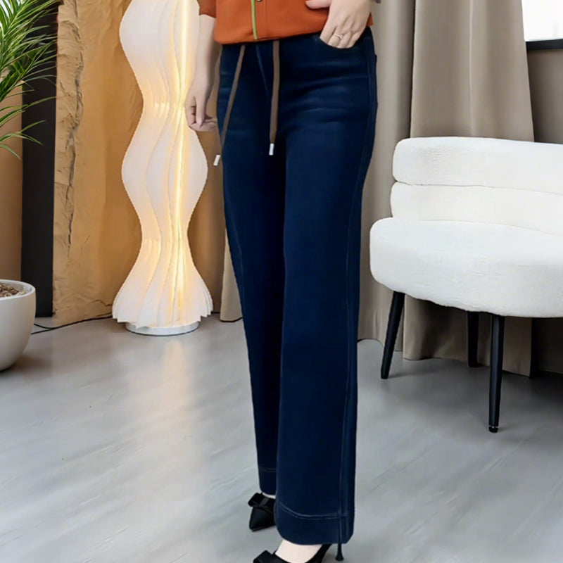 Dunkelblaue Kordelhose Weite Beine Jeans