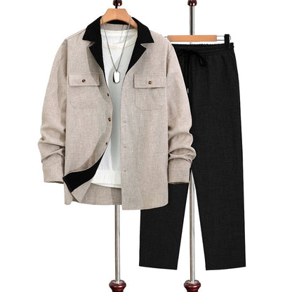 Herren Freizeit--Zweiteiler: Langarmhemd mit Revers & Hose