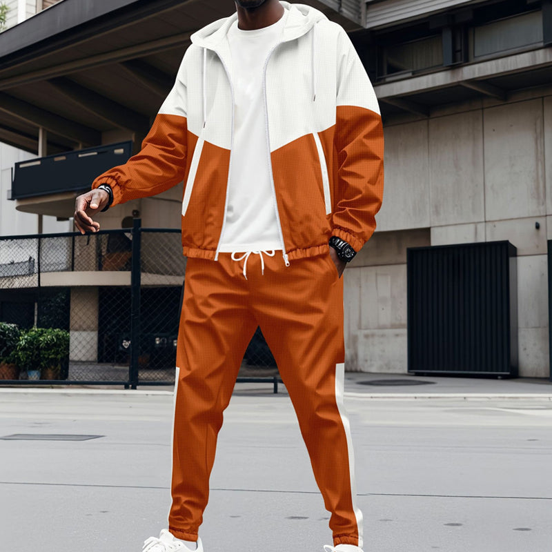 Sudadera con capucha en contraste para hombre &amp; Conjunto deportivo de pantalones de jogging cónicos
