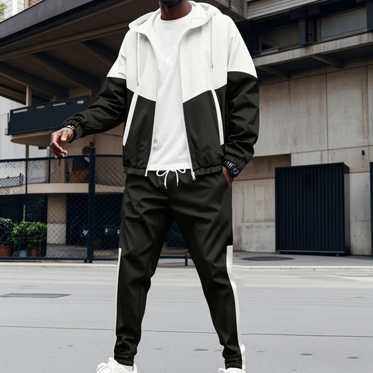 Sudadera con capucha en contraste para hombre &amp; Conjunto deportivo de pantalones de jogging cónicos