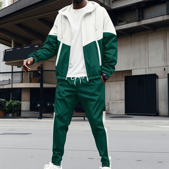 Sudadera con capucha en contraste para hombre &amp; Conjunto deportivo de pantalones de jogging cónicos