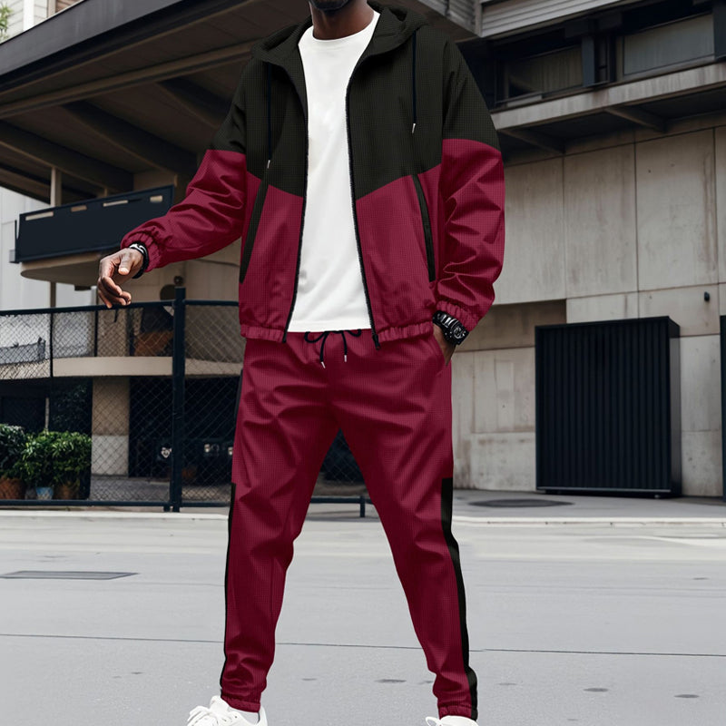 Sudadera con capucha en contraste para hombre &amp; Conjunto deportivo de pantalones de jogging cónicos