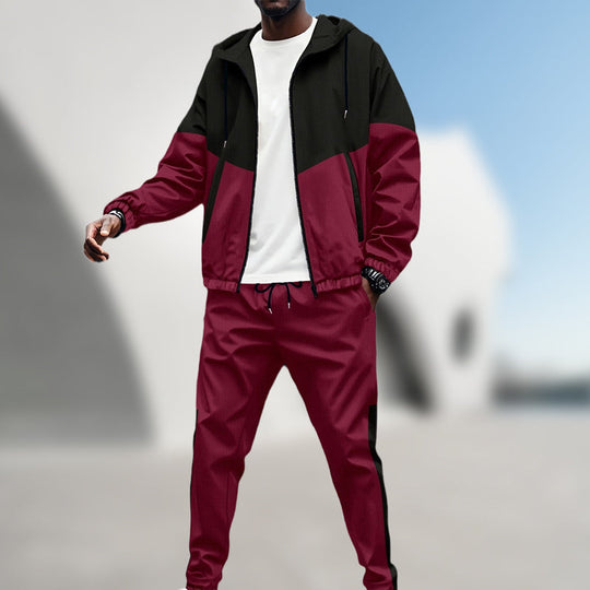 Sudadera con capucha en contraste para hombre &amp; Conjunto deportivo de pantalones de jogging cónicos